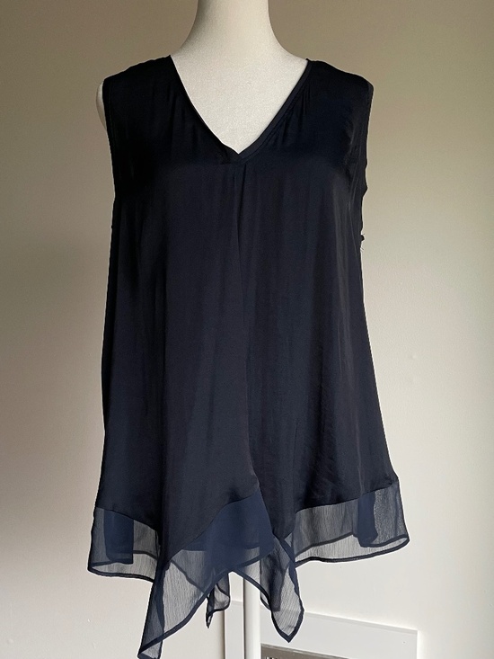 Simply Vera Vera Wang Tops - Navy Blue Satin Chiffon Asymmetrical Handkerchief-hem Tank Top Coastal, Medium